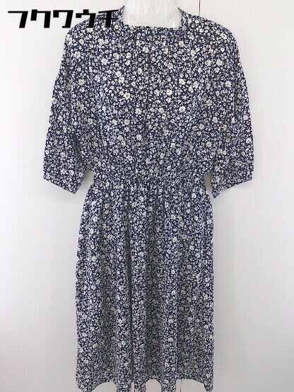 ◇ chocol raffine robe ショコラ フィネ ローブ 総柄 七分袖 ロング ワンピース サイズF ネイビー ホワイト レディース 【中古】