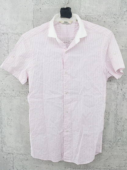 ◇ EDIFICE エディフィス ストライプ 半袖 シャツ サイズ 38 ピンク ホワイト メンズ P 【中古】