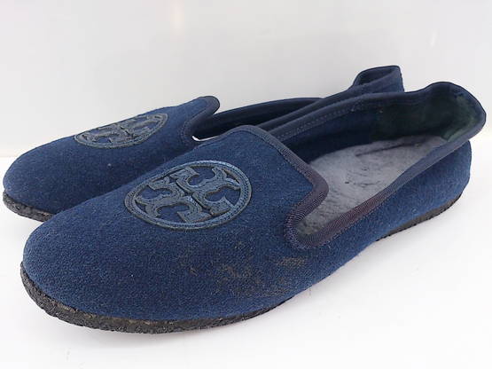 ◇ TORY BURCH トリーバーチ フラット パンプス シューズ サイズ8M ネイビー系 レディース P 【中古】