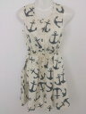 ◇ ◎ crewcuts キッズ 子供服 総柄 ノースリーブ 膝下丈 ワンピース サイズ14 アイボリー ネイビー レディース P 【中古】