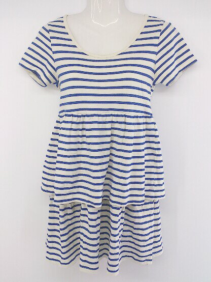 ◇ BEAMS BOY ビームス ボーイ ボーダー 半袖 ブラウス カットソー サイズBOY オフホワイト ブルー レディース P 【中古】