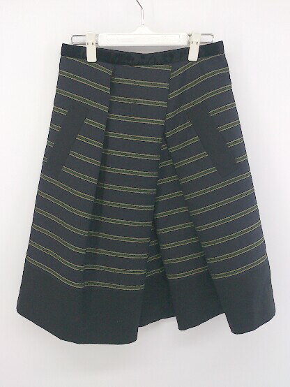 ◇ synchro crossings シンクロ クロッシングズ ボーダー 膝下丈 フレア スカート サイズ38 ネイビー マルチ レディース P 【中古】