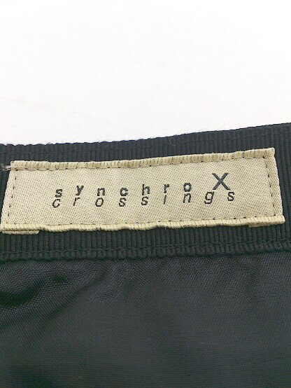 ◇ synchro crossings シンクロ クロッシングズ ボーダー 膝下丈 フレア スカート サイズ38 ネイビー マルチ レディース P 【中古】