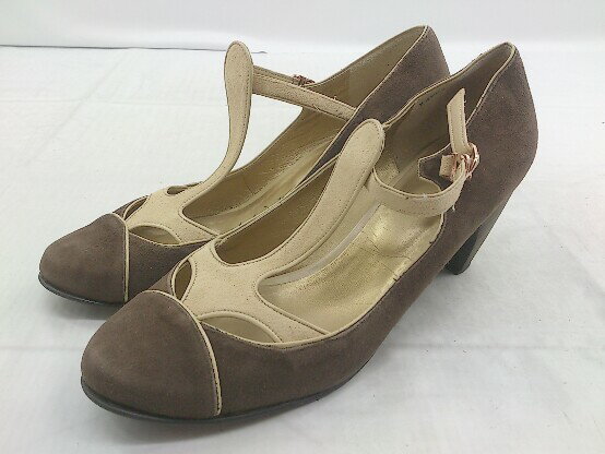 ◇ ANNA SUI アナ スイ ラウンドトゥ チャンキーヒール アンクルストラップパンプス サイズ25 ブラウン レディース P 【中古】