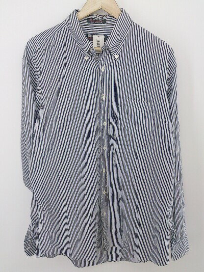 ◇ KIRKLAND カークランド ストライプ ボタンダウン BD 長袖 シャツ サイズ 16 1/2-36 ネイビー ホワイト メンズ P 【中古】