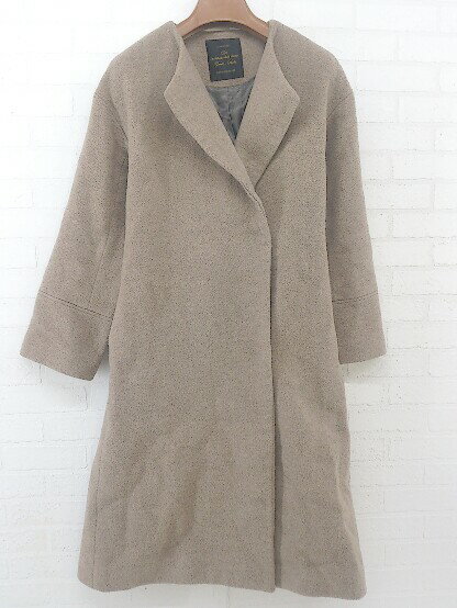 ■ ◎ nano universe ナノ ユニバース 長袖 ノーカラー コート サイズ36 ベージュ レディース P 【中古】