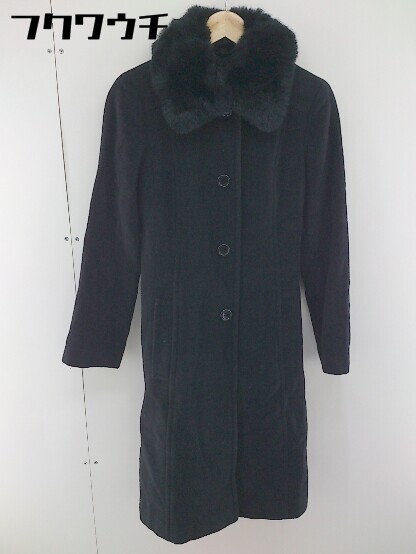 ■ ◎ Faire la bise フェイクファー アンゴラ混 長袖 ステンカラーコート サイズM ブラック レディース 【中古】