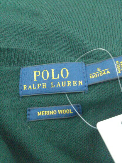 ◇ ●新品● polo ralph lauren ポロラルフローレン タグ付き 定価1.7万 長袖 Vネック セーター ニット S グリーン レディース 【中古】