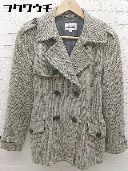 ■ ◎ A/C DESIGN BY ALPHA CUBIC ヘリンボーン柄 長袖 コート サイズ11AR ベージュ グレー レディース 【中古】