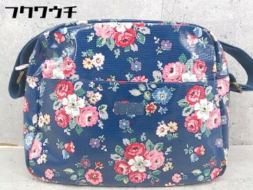 ■ ◎ Cath Kidston キャスキッドソン 花柄 プリント ポーチ付 ショルダー バッグ ネイビー マルチ レディース 【中古】