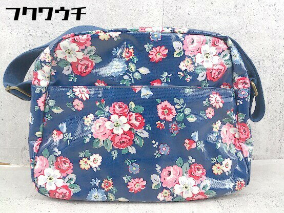 ■ ◎ Cath Kidston キャスキッドソン 花柄 プリント ポーチ付 ショルダー バッグ ネイビー マルチ レディース 【中古】