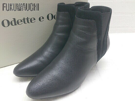 ■ Odette e Odile オデット エ オディール UNITED ARROWS サイドゴア ショート ブーツ 22 1/2 ブラック レディース 【中古】
