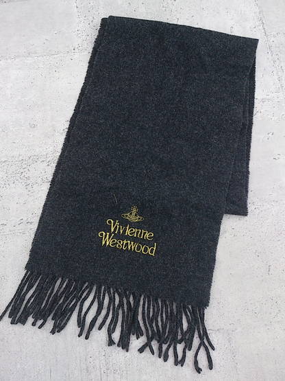 ◇ Vivienne Westwood ヴィヴィアン ウエストウッド オーブ フリンジ マフラー ブラック系 レディース 【中古】