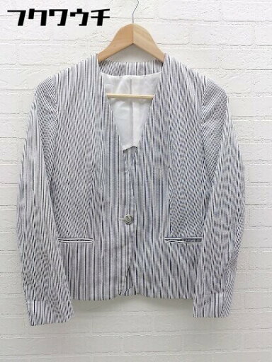 ◇ green label relaxing UNITED ARROWS ストライプ 長袖 ノーカラー ジャケット サイズ38 ホワイト ネイビー レディース 【中古】 ◇ green label relaxing UNITED ARROWS ストライプ 長袖 ノーカラー ジャケット サイズ38 ホワイト ネイビー レディース 【中古】