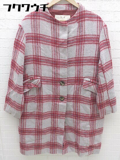 ■ AS KNOW AS de base アズノゥアズ ドゥ バズ チェック 長袖 ノーカラー コート グレー レッド レディ..