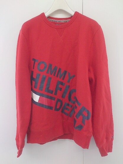 ◇ Tommy Hilfiger Denim 裏起毛 ロゴ 長袖 トレーナー カットソー サイズS レッド ネイビー系 メンズ P 【中古】