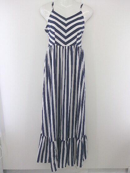 ◇ SHEIN ストライプ バックリボン ロング キャミソールワンピース サイズS EU36 US4 ネイビー ホワイト レディース P 【中古】のサムネイル