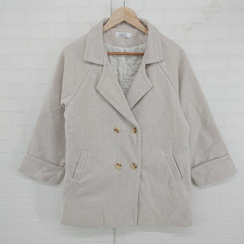 ◇ T&T ラテカラー ヘリンボーン 長袖 ピーコート サイズL ベージュ ホワイト系 レディース E 【中古】