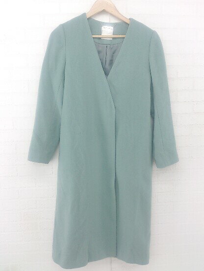 ◇ And Couture アンドクチュール ノーカラー ウール コート サイズ38 グリーン レディース E 【中古】
