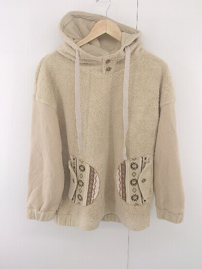 ◇ OCTOPUS ME 切り替え ボア プルオーバー パーカー ベージュ レディース E 【中古】