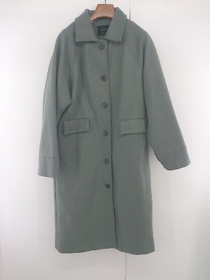 ■ PICK ME ピックミー シンプル 通勤 通学 長袖 ロング コート グリーン系 レディース E 【中古】