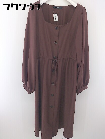 ◇ w closet ボリュームスリーブ スクエアカラー 長袖 膝下丈 シャツ ワンピース サイズ F ブラウン レディース 【中古】