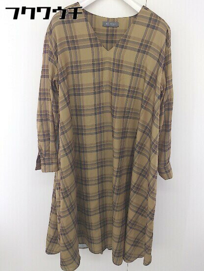 ◇ Spick & Span チェック Vネック スリット 長袖 膝下丈 ワンピース サイズ36 ブラウン ネイビー レディース 【中古】