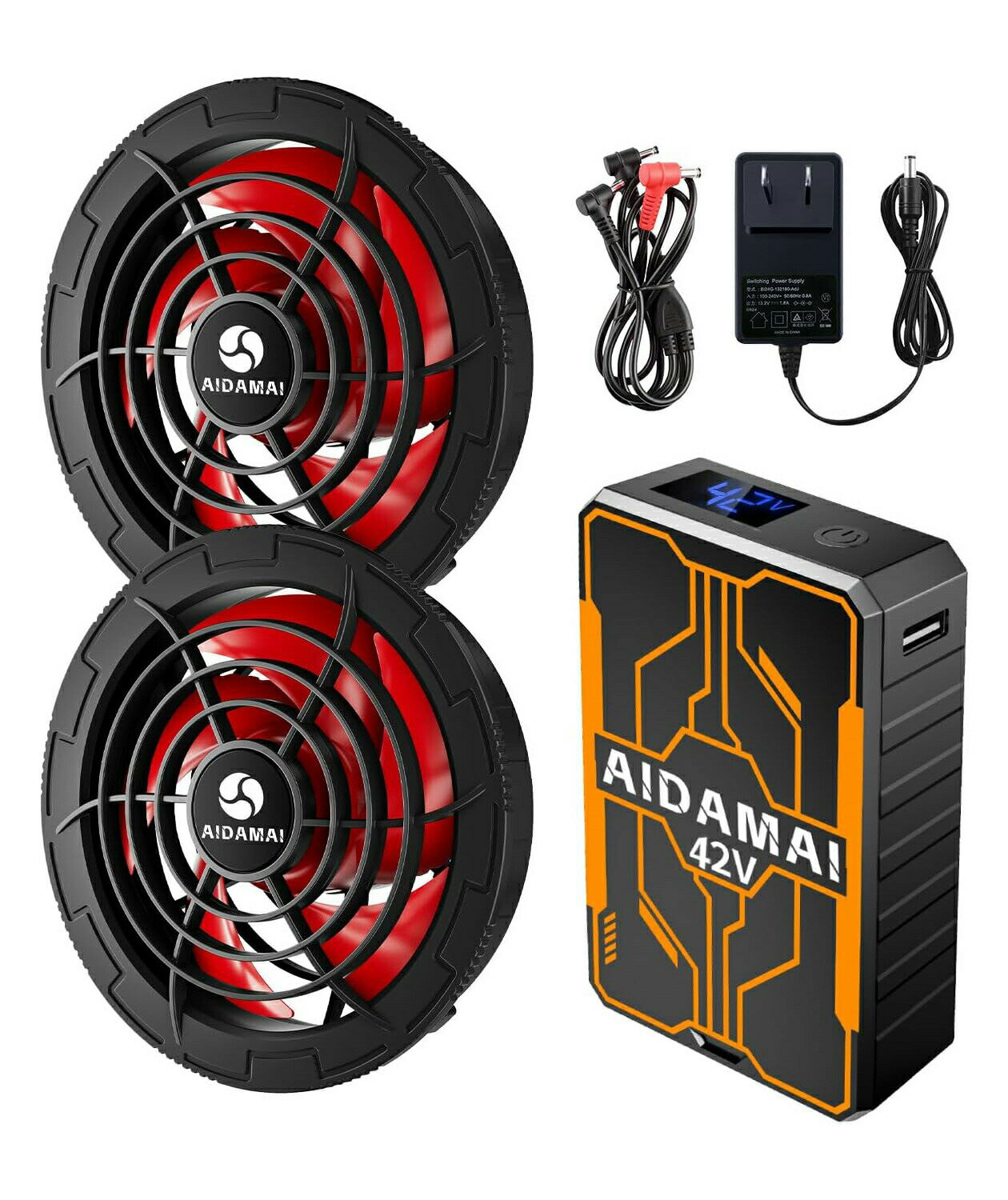 【最新2025 42V業界最強 30000mAh】作業服 ファンバッテリーセット 5段階風量調節 ファン付きベスト 90mm服穴径対応 急速充電器付き 暑さ