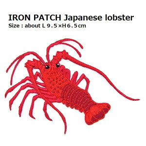 ワッペン 伊勢海老(いせえび イセエビ) 大きいサイズ 体長9.2×高さ6.5cm前後 《刺繍ワッペン アイロンワッペン アップリケ 大人向けワッペン 男の子ワッペン》