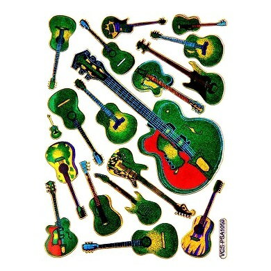キラキラシール 楽器 ギター 緑系 《メタリックシール ごほうびシール きらきらシール》