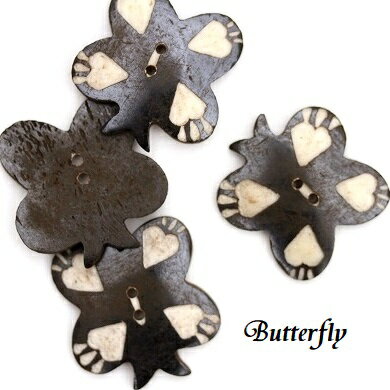 水牛の角ボタン 蝶（ちょう） ネパ