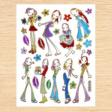 キラキラシール 女の子たちとお花 《メタリックシール ごほうびシール きらきらシ...