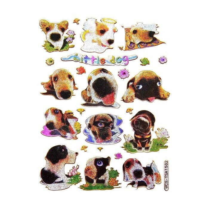 樂天商城 - キラキラシール Little Dog 犬（いぬ イヌ）と小さなキノコ 《メタリックシール ごほうびシール 生き物シール 動物シール きらきらシール ステッカー》