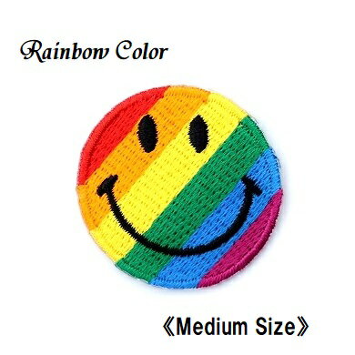 ワッペン スマイル ニコちゃん レインボーカラー 直径3.3cm前後 《刺繍ワッペン アイロンワッペン アップリケ 大人向け 子供向け》