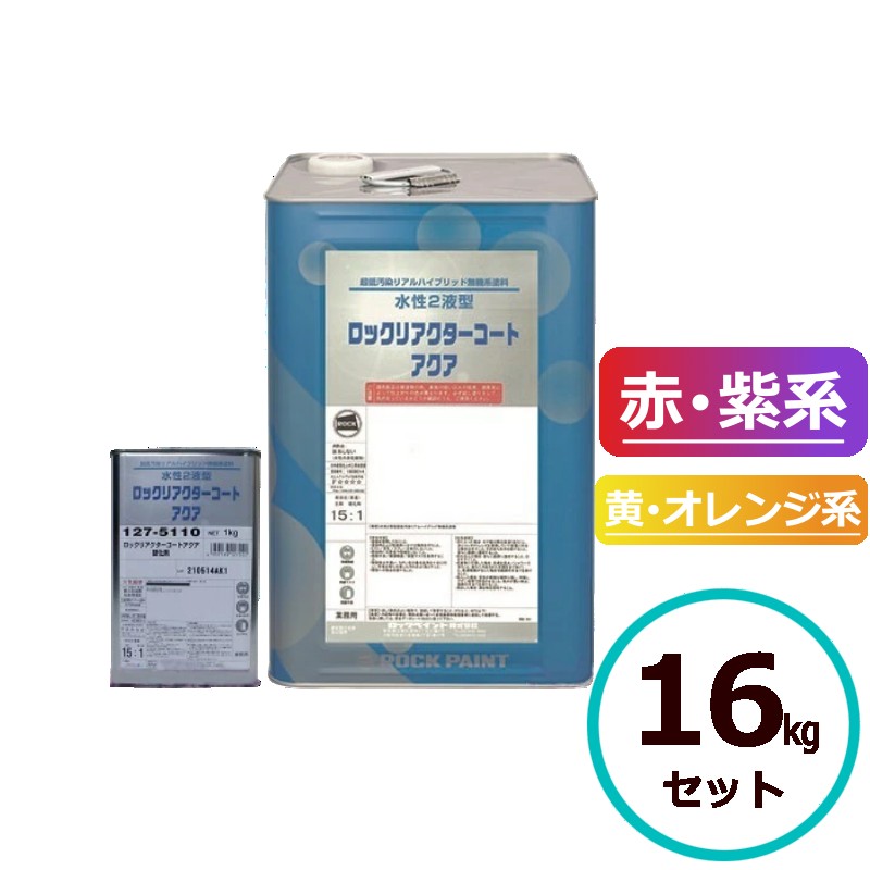 ロックリアクターコートアクア 赤・紫系/黄・オレンジ系 16kgセット 水性 無機 ロックペイント 塗料 外壁 建築 2液