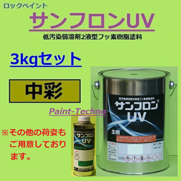 ロックペイント サンフロンUV 中彩 3kgセット フッ素 塗料 外壁 建築 鉄部 屋根