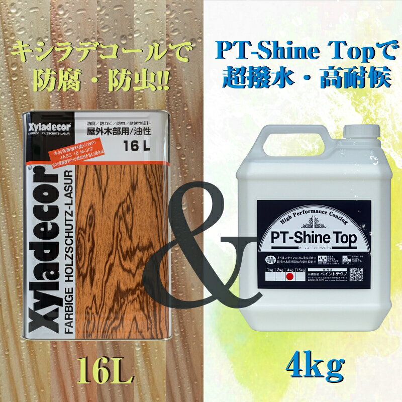 木部 クリア 屋外 塗料 キシラデコールを超撥水＆長期色褪せ抑制できるPT-Shine Topとの最強セット！ 木 塗装 16L+4kg クリヤー オイルステイン シャイントップ 透明 大阪ガスケミカル キシラデコール