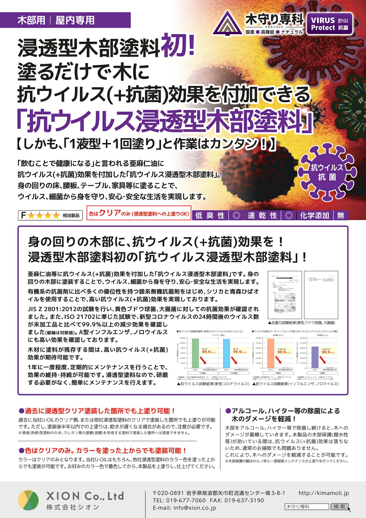 木守り専科ウイルスプロテクト 8L（約120〜160平米）クリア シオン 自然塗料 抗菌 ...