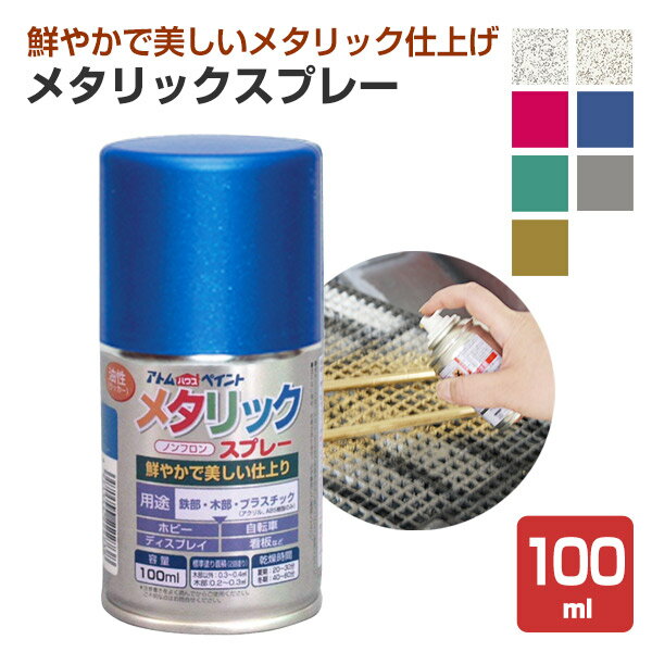 メタリックスプレー 100ml（アトムハウスペイント/油性/ラッカー/つやあり）