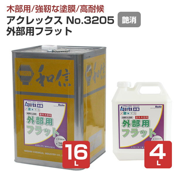  アクレックスNo.3205 外部用 4L/16L ＜フラット:つや消＞ 水系1液型アクリルエマルション塗料（紫外線吸収効果と防カビ剤配合） 屋外木部用塗膜塗料 和信化学工業