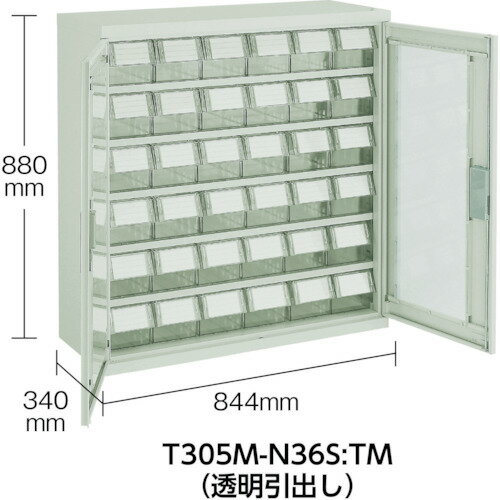 TRUSCO　バンラックケース　M型　両開き扉　透明引出小X36個　透明（T305MN36S）