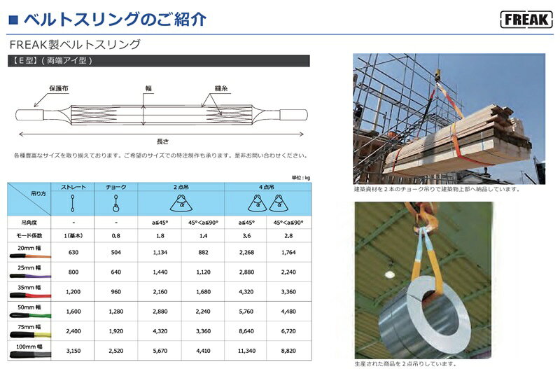 FREAK CEベルトスリングE型 使用荷重3150kg 幅100mm 長さ8m (65513) 【フリーク】