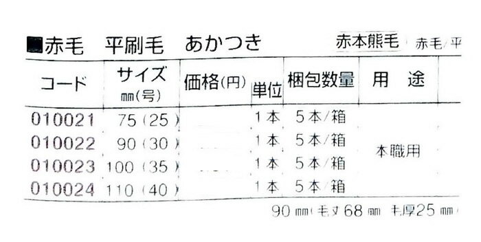 好川産業 赤毛 平刷毛 あかつき 赤本熊毛 赤毛/平 75mm(25号) 1本【好川産業株式会...