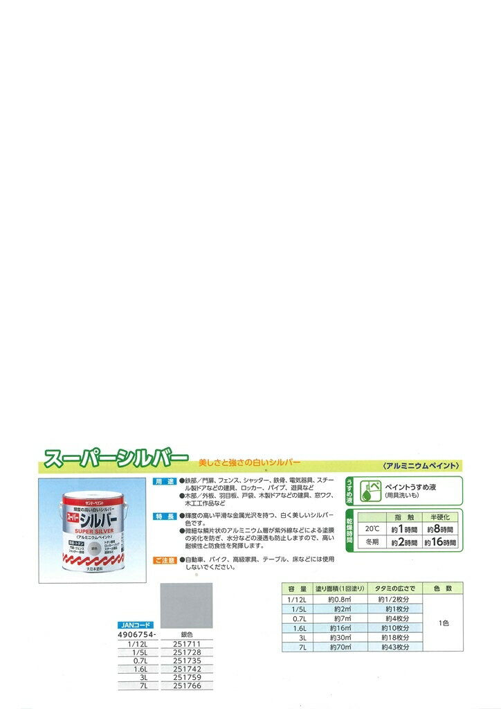 スーパーシルバー　1/5L　銀色【サンデーペイント】