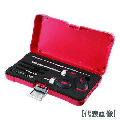 製品仕様 商品名 TONE　ラチェット式ドライバーセット　25点セット（RDS20）404-8989【TONE（株）】 内容量1S 販売単位1S 仕様●セット内容（点）:25●ケースサイズ:270X150X50mm 仕様2●ビットホルダマグネット付 セット内容／付属品●ラチェットドライバー、ラチェットスタビードライバー各1本●ビットホルダー（60、140、210mm）各1本●ドライバービットP1、P2、P3各2個、－5.5、6、8各2個●ビットアダプター1個●ヘキサゴンビットH2、H2.5、H3、H4、H5、H6、H7、H8（H2、H2.5は各2個） 原産国日本 質量970 質量単位G 特長●ビット差替式で日常作業から本格作業まで様々な用途で使用できます。●送り角8°のラチェット機構です。●グリップのチェンジノブを回すだけで左・右回転と固定の切替が可能です。●作業に応じてグリップをストレート形からピストル形に変更可能です。●グリップ部にビット6個収納可能なマガジン付です。 当店では2014年3月31日23時59分までは、販売価格を旧税率で表示しています。 出荷や発送が4月1日以降になる場合は別途増税分をご請求させていただく場合がございます。 関連商品商品詳細