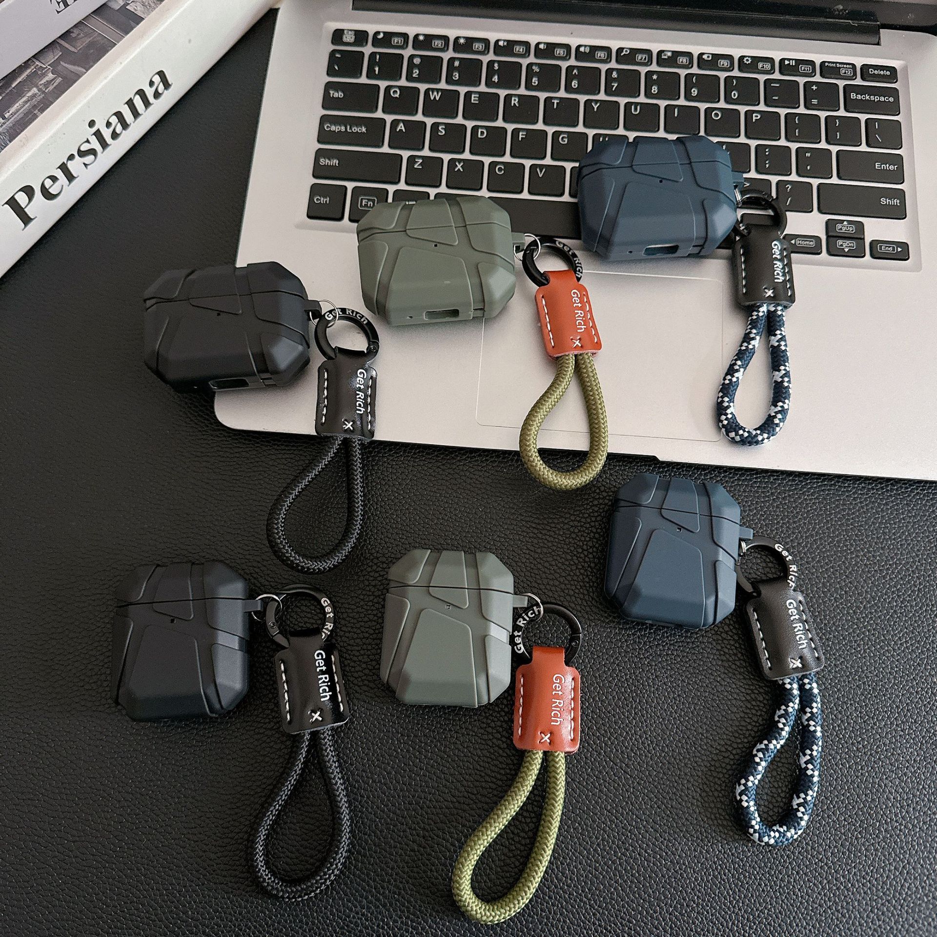 AirPods ケース シンプルな隕石風デザイン レザー調ハンドストラップ AirPods Pro 3 ケース AirPods Pro 2 ケース AirPods Pro ケース マットタイプ AirPods 4 ケース AirPods 3 ケース AirPods 2 AirPods 1 カバー 保護ケース 各機種対応 耐衝撃 おしゃれ