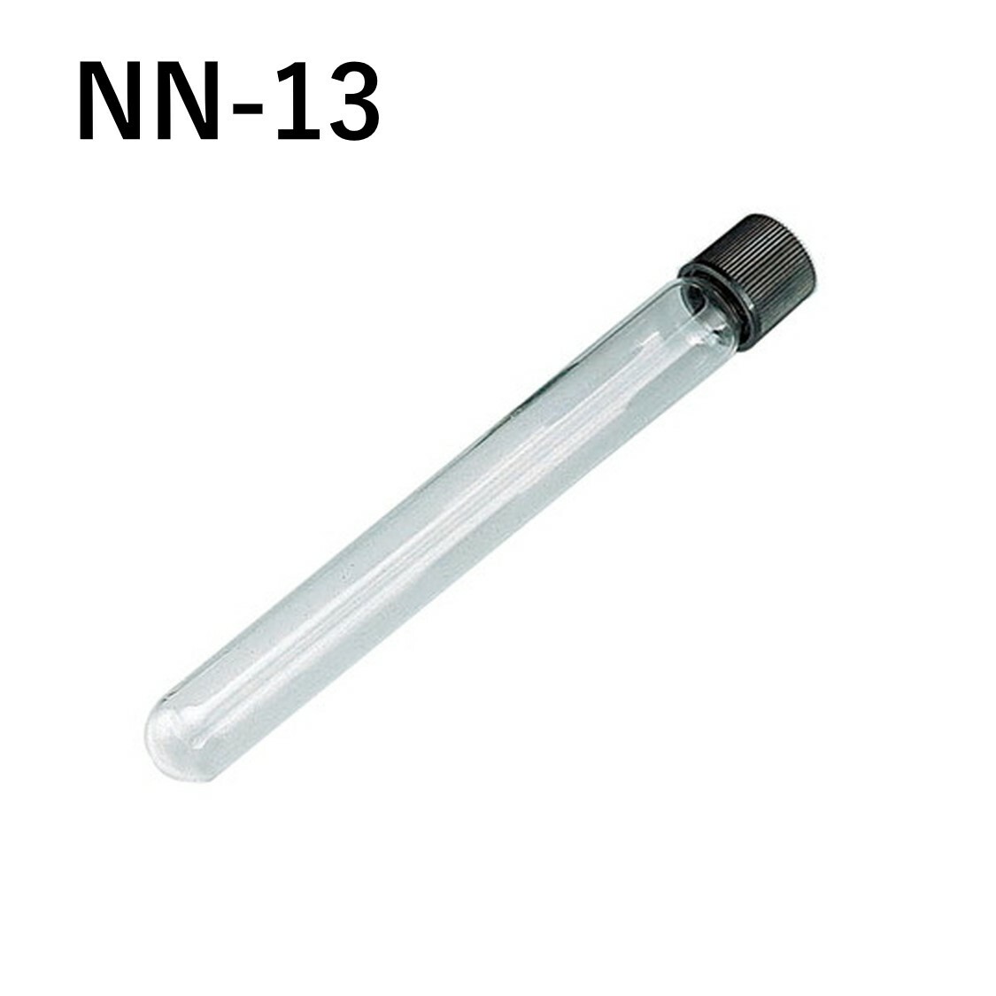 「ねじ口試験管　NN-13　1本」　容量　7mL　材質　硼珪酸ガラス、キャップ　メラミン　オートクレーブ可　パッキン　シリコン　PTFE　四フッ化工チレンコート　胴径×全長×口内径　φ13×100×φ7.8　形状　丸底