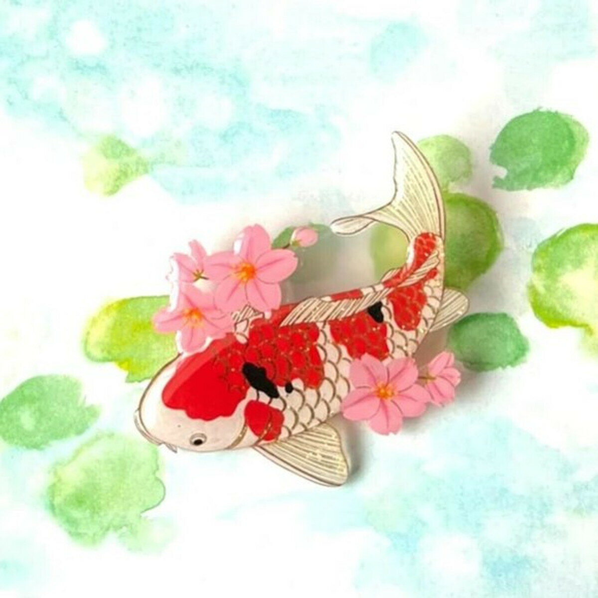 「鯉と桜 ブローチ」 鯉 桜 ブローチ ピアス イヤリング 海の生き物 魚 アクセサリー レディース 可愛い カラフル 日本製 ナチュラル プチギフト ギフト