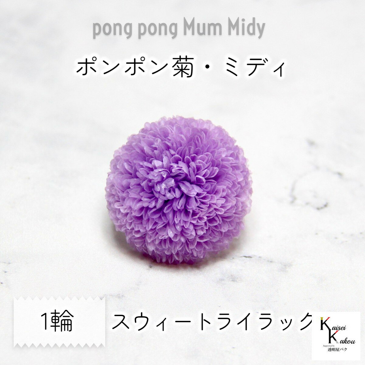 大地農園！ プリザーブドフラワー 「ポンポン菊・ミディ スウィートライラック 1輪」プリザ ドライフラ..