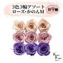 大地農園 「ローズかのんM 3色×3輪アソート 計9輪」 「シャンパンピンク ミスティローズ ラベンダー」 プリザーブドフラワー バラ プリザ 花材 ハーバリウム おしゃれ かわいい プレゼント 贈り物 オオチノウエン
